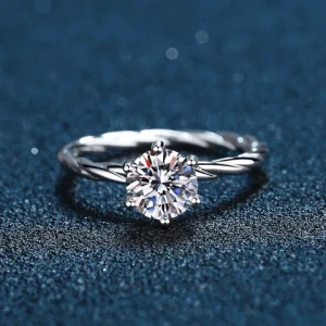 High Quality 925 Sterling Silver 1ct D Color Round Brilliant Moissanite Ring 18k White Gold Plated 6 Claws Classic Ring Band