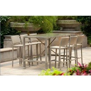 High Quality Outdoor Furniture Dining Set All Weather Wicker Bar Set  Rattan Patio Bar Stool