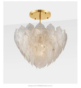 High quality white glass leaf chandelier luxury  Crystal Chandelier indoor  living room chandelier lighting