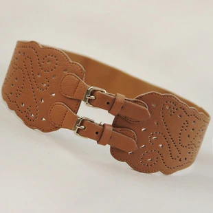 Hollowed-out Belts for Women PU Leather Vintage Waist oblique buckle wide strap cross body Women cummerbund belt Obi female wide