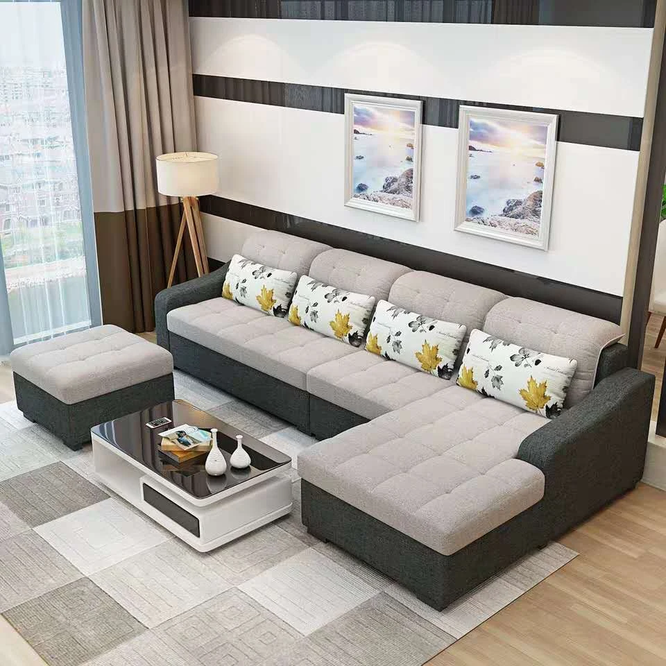 Home furniture living room bedroom combinations L-shape corner folding fabric sofa cum bed