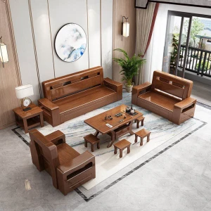HOT Sale Living Room Solid Wood 5 Seater Sofa Set | Living Room Furniture | Color Brown