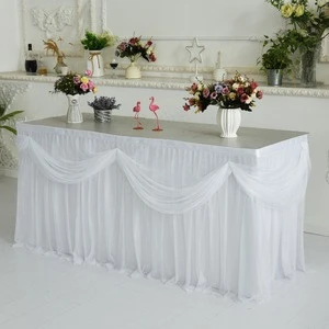 Hot sale  White Ice Silk Taffeta Tulle Swag Ruffled Tutu Table Skirt for Banquet Event Party Decoration