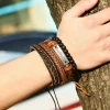 HOT selling mens leather handmade retro knit bead bracelet adjust leather rope jewelry bracelet sets