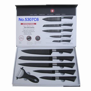 Hot Selling Royalty Line Switzerland 6 Pcs Non-stick Coating Color Kitchen Knife Set with PP Handle