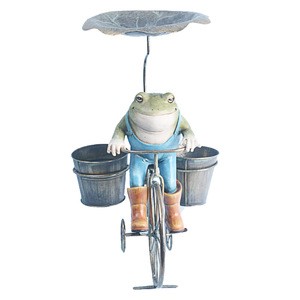 Hotsale garden style metal iron frog bicycle flower pot tray