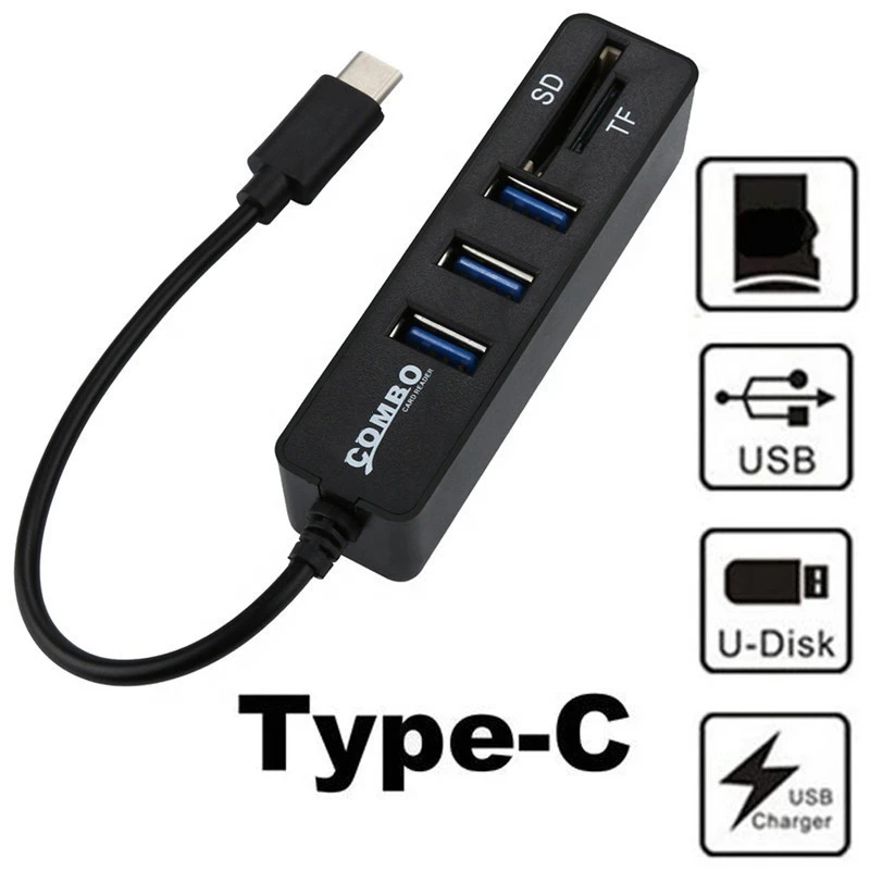 In Stock high Speed 2 in 1 USB Type C 3 Ports OTG USB 2.0 Hub Splitter USB-C HUB Combo With SD/TF Card Reader Driver Adapter