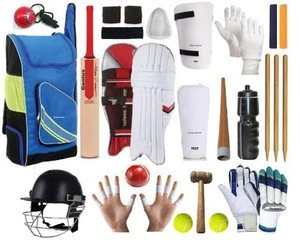 Indian Cricket Equipments Outdoor Game Bat Ball Bag Gloves Pads Guards Helmet Grips Cone Mallet Set Kit