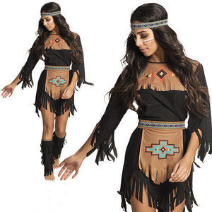 Indian She-wolf Ladies Fancy Dress Native American Adults Western Womens Costume 