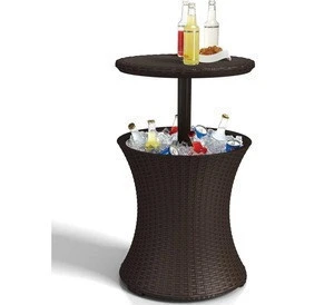 Innovative hotel swimming pool use retractable cocktail ice bucket outdoor rattan cooler table