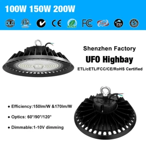 IP65 Industrial High Bay Lamp 100W 150W 200W Remote Sensor UFO LED High Bay LED Light Warehouse Lighting LED Garage Light