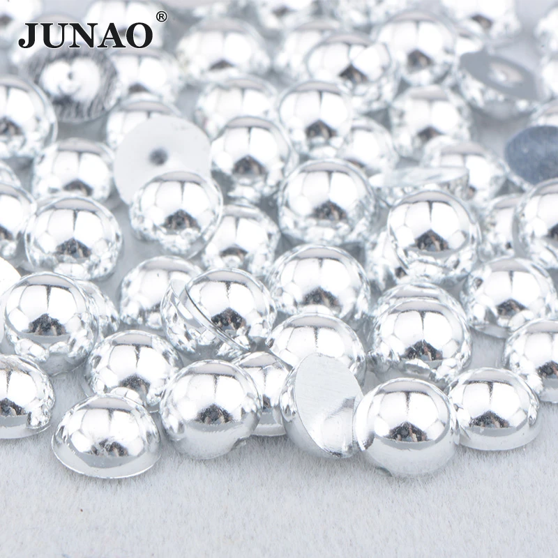 JUNAO Wholesale 2mm-20mm AB Colors Plastic ABS Flat Back Pearl In Bulk Half Round Pearls For DIY Hair Accessories