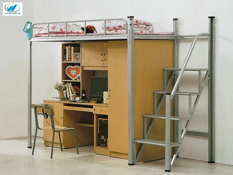 KD School metal dormitory bed with study table/locker  desk underneath School furniture loft bed