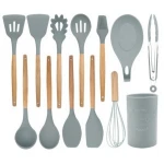 Kitchen Utensils Set 13Pcs Silicone Non-stick Large Barreled Cooking Utensils Set Wooden Handle Kitchenware Set