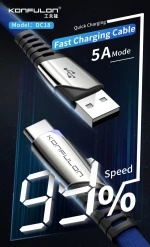 Konfulon Fast Charging Nylon Braided Charger Cable with LED Light USB Data Cables for Samsung Galaxy
