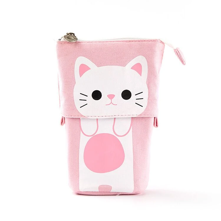 Korean cat cartoon student pencil case variable pull down telescopic pencil case container simple lovely canvas  pencil case