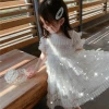 Korean Style Boutique Baby Clothes Elegant Short Sleeve White Dress Sweet Pretty Cheap Princess Dress
