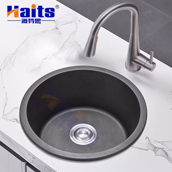 Large Single Bowl Composite Kitchen Sink Black Quartz Round Undermount Kitchen Sink