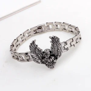 LIKA men fashion jewelry punk skull eagle shape charm snap titanium steel chain bracelet for women