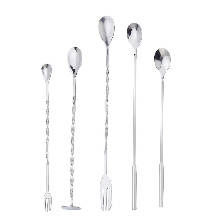 Long Handle Stainless Steel Bar Cocktail Stirring Twisted Spoon Fork