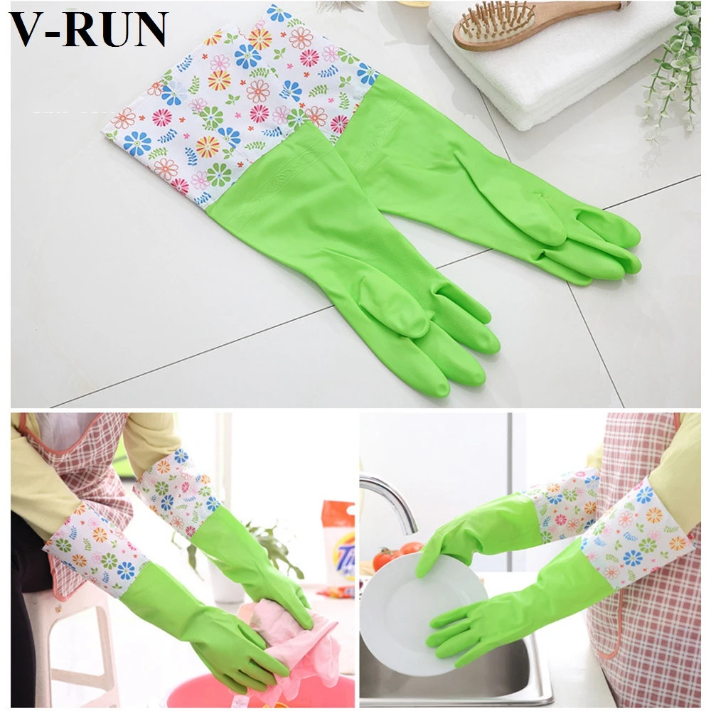 Long thicken sleeve warm gloves,household rubber latex laundry gloves dish washing latex gloves with flannelette inner