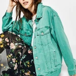 Loose denim jacket in candy color   cowgirl jacket  high street style black washed ladies oversized denim jacket