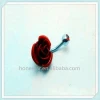 Love red rose gem banana belly bar surgical steel navel ring body jewelry
