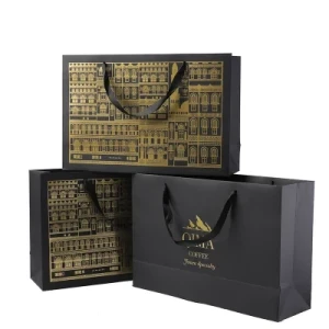 Luxury Basic Customization Customized Black Hard Paper Shopping Bag with Special Delivery