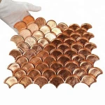 Luxury Fan Glass Mosaic Pattern Bathroom Decor Copper fish scale mosaic tile Rose gold foil Gold Leaf Glass Mosaic Tiles