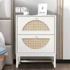 Luxury Nordic White Rattan MDF OEM Bedroom Nightstand Bedside Table White Black Bedroom Storage Drawers Furniture