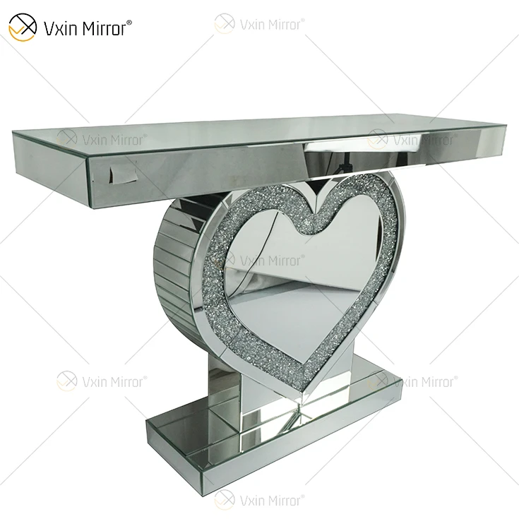 Luxury WXF-508 crushed sparkle crystal mirrored heart shape living room console hallway table