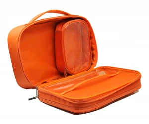 Makeup Kit Cosmetic Brush Bag Orange Box Shape with Handle