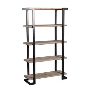 Mayco 5-Tier Industrial Style Bookshelf, Wood and Metal Bookcases Furniture