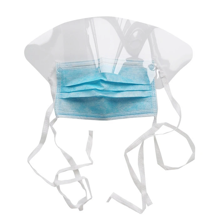 Medical Surgical Mask with Lining High Clarity WrapAround Face Shield Visor Horizontal Ties On Blue