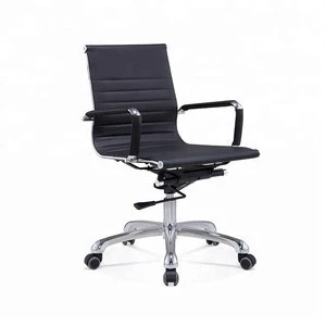 Medium back black executive chair leather with wheel for office