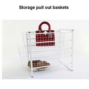 metal wire storage baskets with liners, pull out sliding basket drawers
