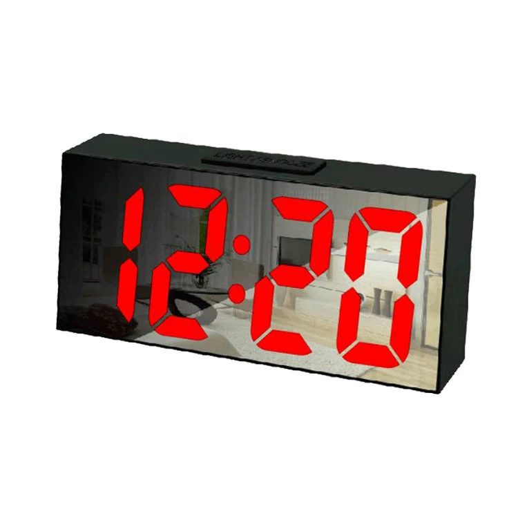 Multi-function Snooze Display Time Desk Table Electronic LED Digital Mirror Surface Alarm Clock