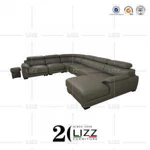 Natuzzi Style Modern Furniture Italian Genuine Leather Sofa U-shape Black Leather Sectional