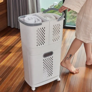 New Arrival Plastic Classified Laundry Basket with Wheel