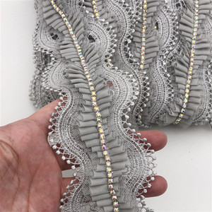 New design floral lace trim with glitter 3d rhinestone embroidery flower trimming