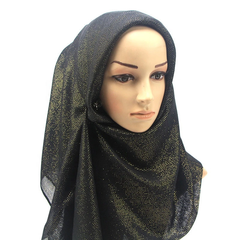 New Design Luxury Metallic Yarn Glitter Hijab Scarf For Arabic Women Soft Fringe Scarves Shawl Cotton Scarf Hijab