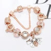 New Jewelry Creative Shiny Pink Crystal Bracelets Family Letter Pendant Bangle Bracelets Rose Gold Charm Bracelets Ladies