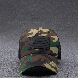 New outdoor training cap curved bill camouflage leather patch trucker hat