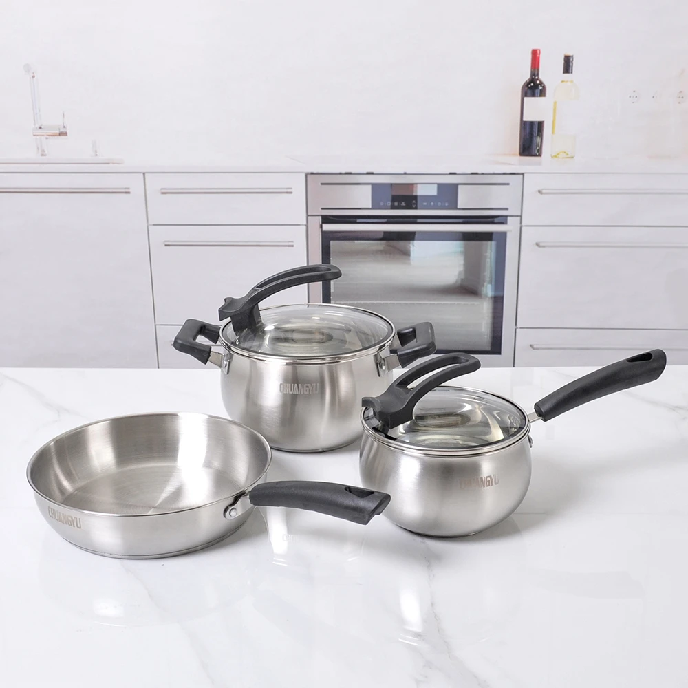 Newest 5pcs Kitchen Pot And Pan Cooking Stainless Steel Cookware Sets With Belly Body