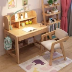 Nordic Solid wood adjustable children writing desk student household computer desk and chair with bookshelf