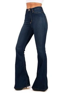 OEM Customize Brand High Waist Bell-Bottom Fit Women Jeans Cheap Flared Jeans Pants