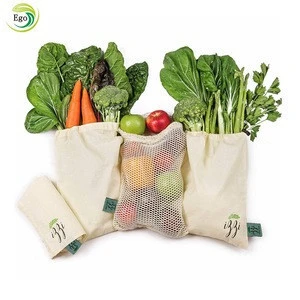 Organic natural drawstring cotton produce bags with private label