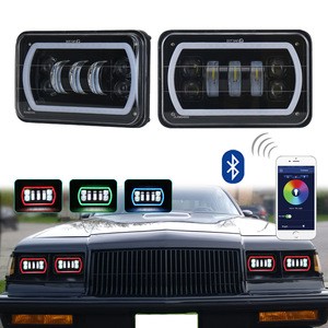 OVOVS Off Road 4x6&quot; Square Led Headlight with White RGB Halo Ring Mobile  APP Control in Lighting Systems for Trucks
