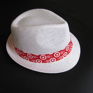 Personalized promotional custom logo band women paper straw fedora hats wholesale white fedora hats for men