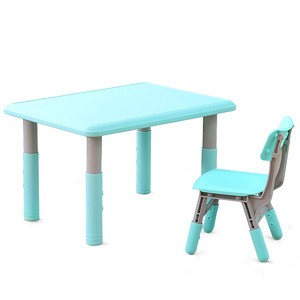 Plastic material adjustable kids table and chair set for home kindergarten use